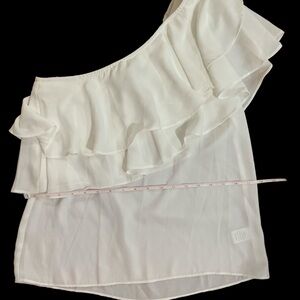 Lot 2 women’s blouses white cap sleeve & one shoulder tops ruffle layer dressy S